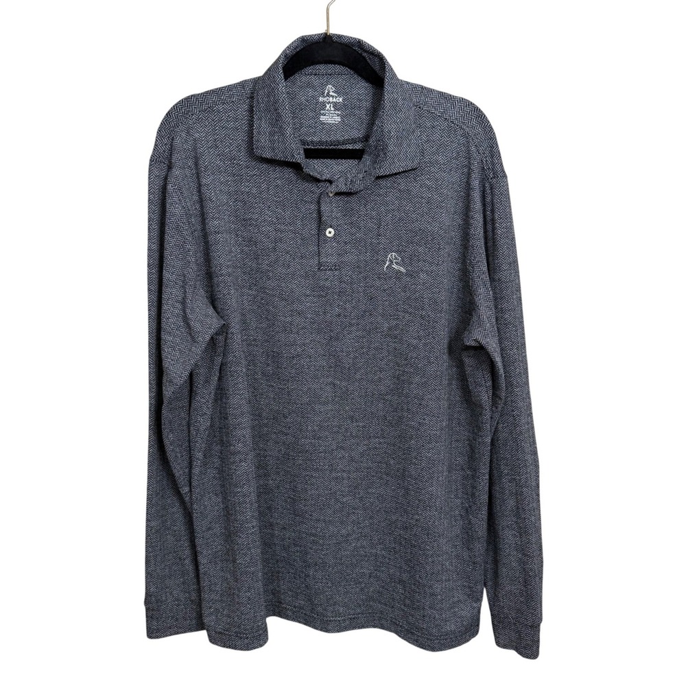 Rhoback Mens XL Long Sleeve Performance Polo Shirt Herringbone Stretch